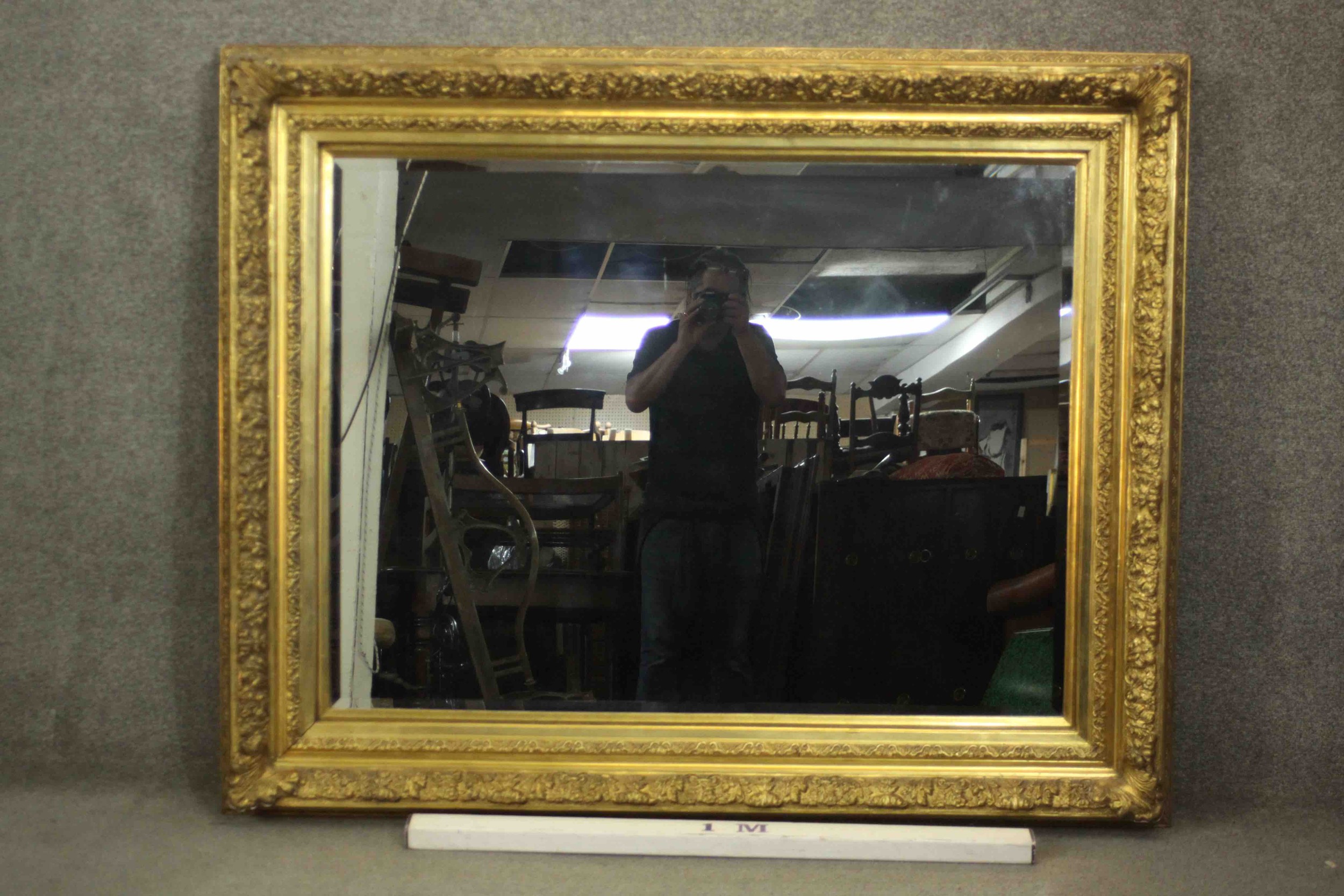 A large ornately decorated wall or pier mirror in rectangular frame with bevelled edge plate. H. - Image 2 of 6