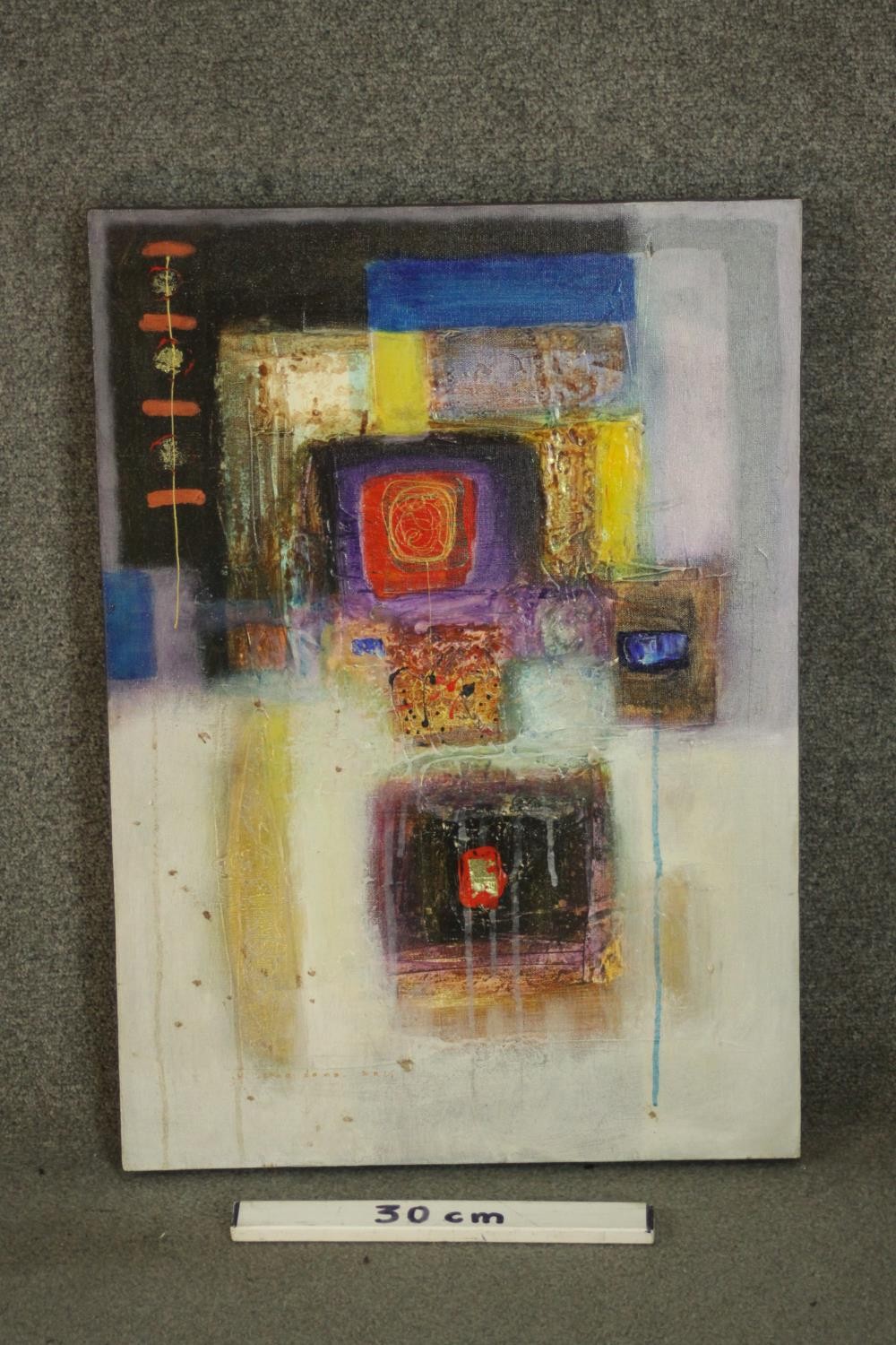 Lokha Dana, Offering, abstract oil on canvas, with pencil inscription verso. H.70 W.50cm. - Image 3 of 7