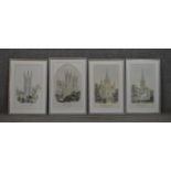 A set of four framed and glazed hand coloured engravings of various Cathedrals. H.67 W.45cm (