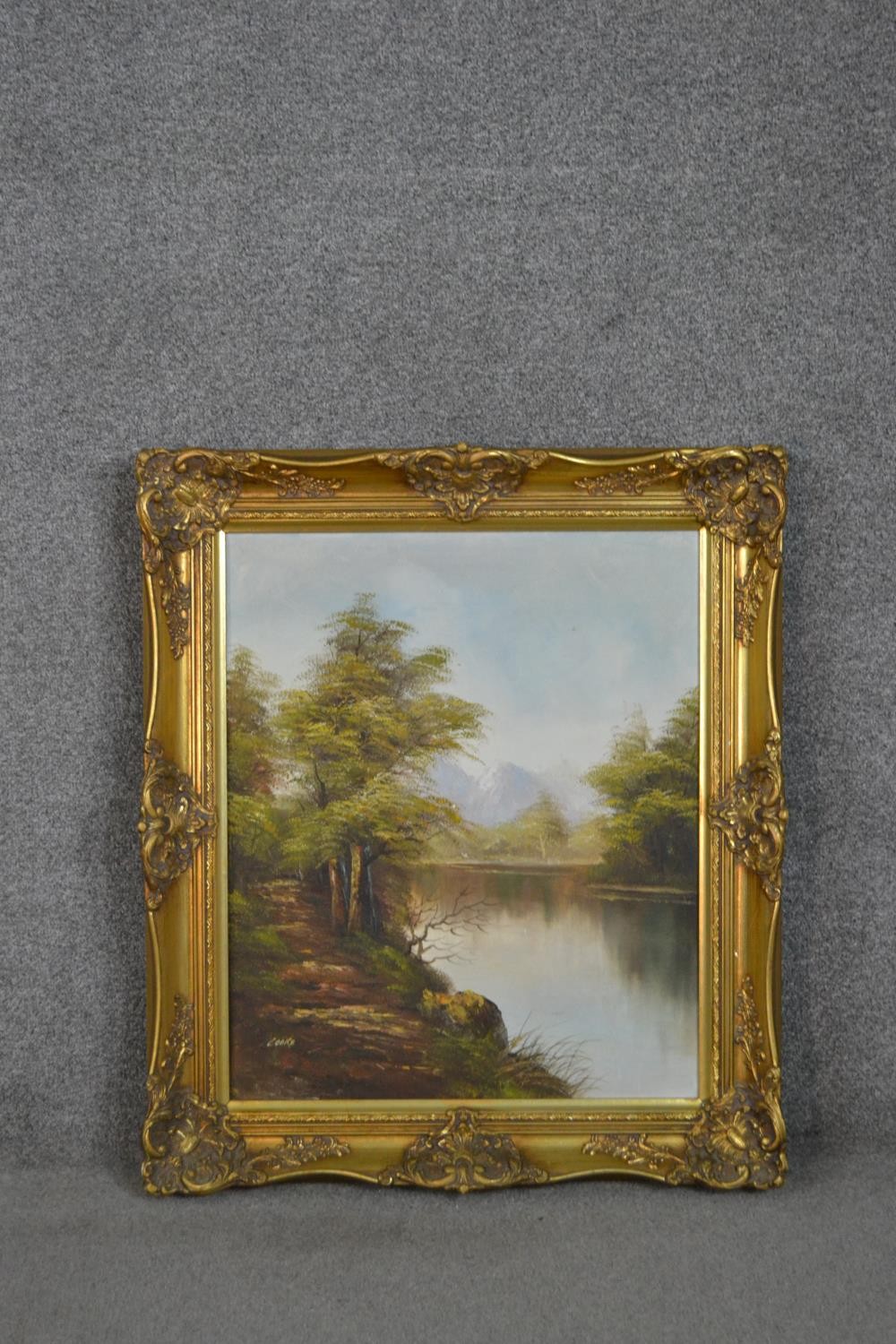 A framed oil on canvas of a river landscape, signed Cooke. H.78 W.67cm - Image 2 of 6
