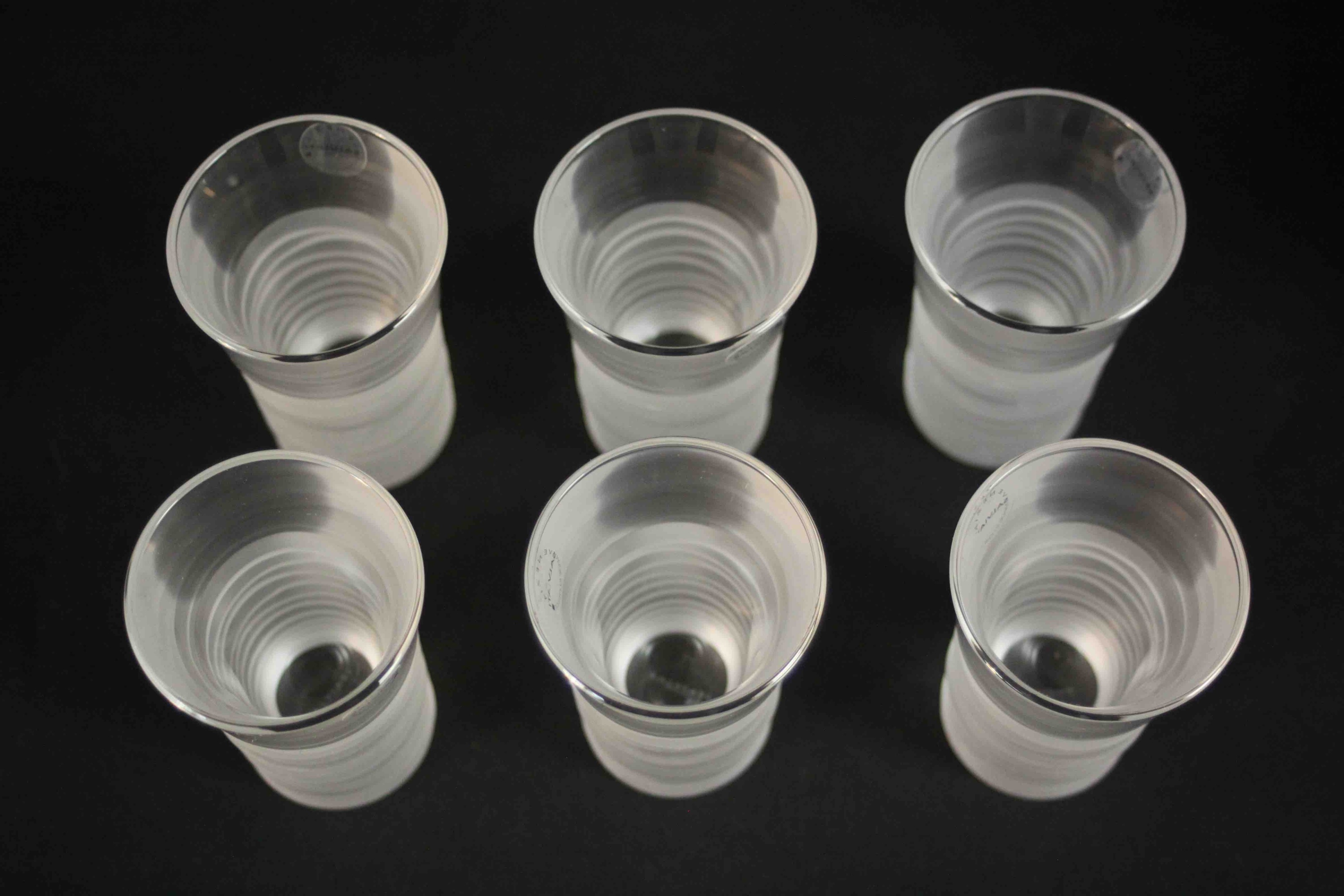 Two sets of six contemporary Salviati Italian glass 'Dune' shot glasses, with engraved decoration, - Image 14 of 21