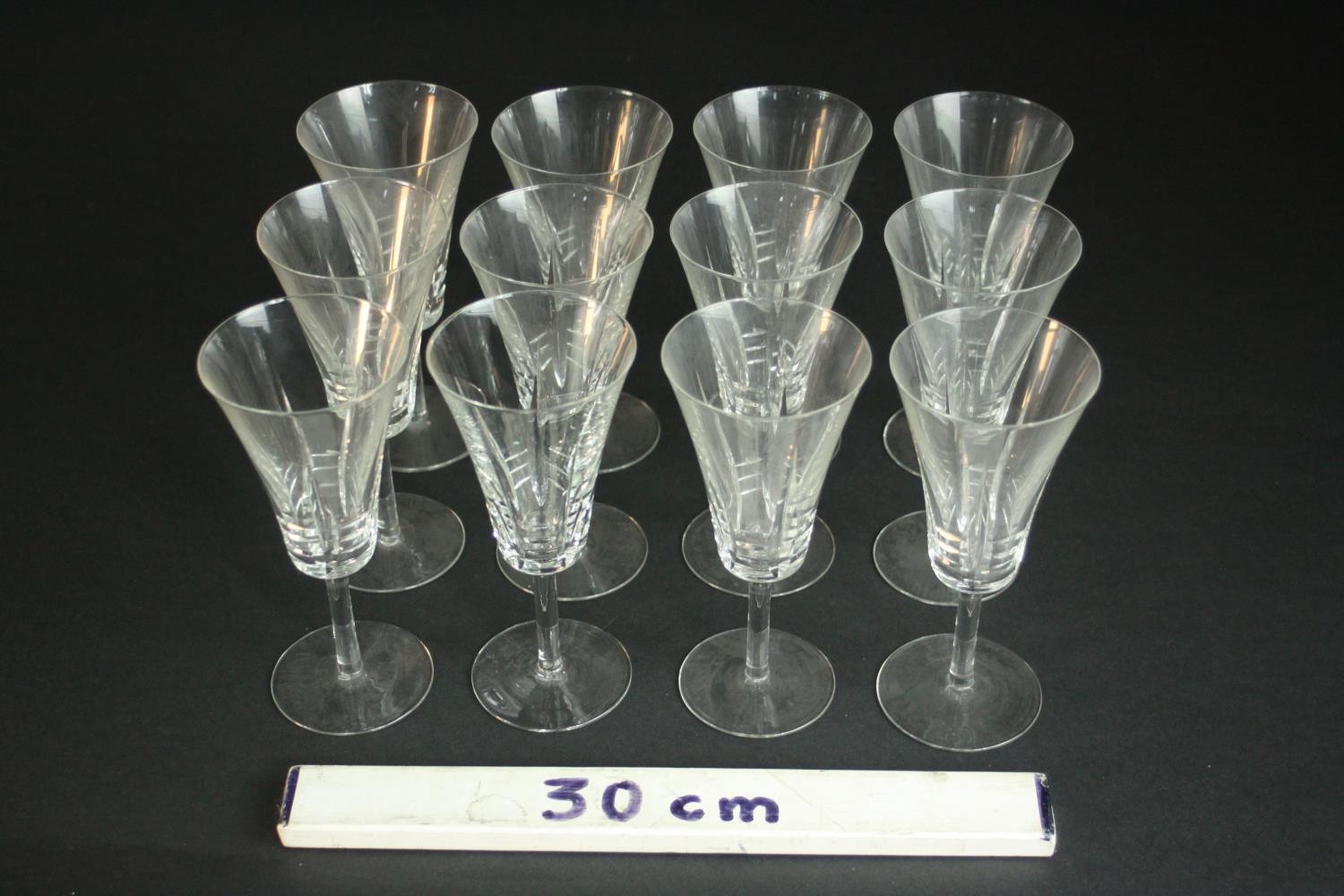 A set of twelve hand cut crystal wine glasses with trumpet shape. H.17 Dia. 8cm. - Image 2 of 4