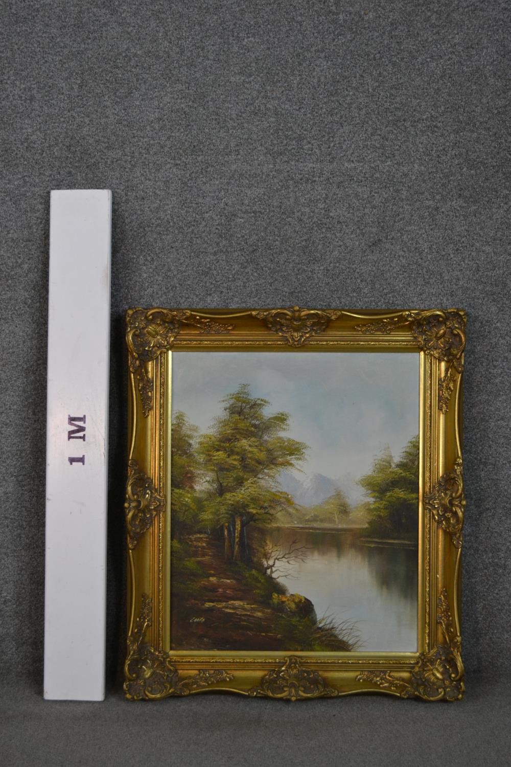 A framed oil on canvas of a river landscape, signed Cooke. H.78 W.67cm - Image 3 of 6