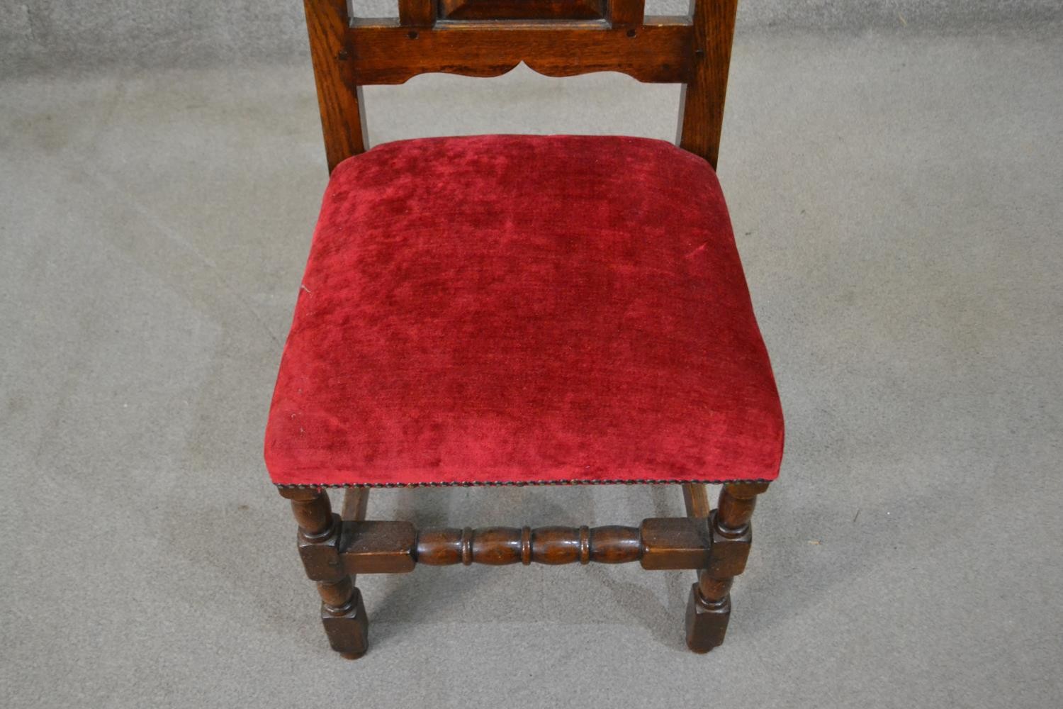 A set of ten early 20th century country antique style oak high back dining chairs, including two - Image 4 of 10