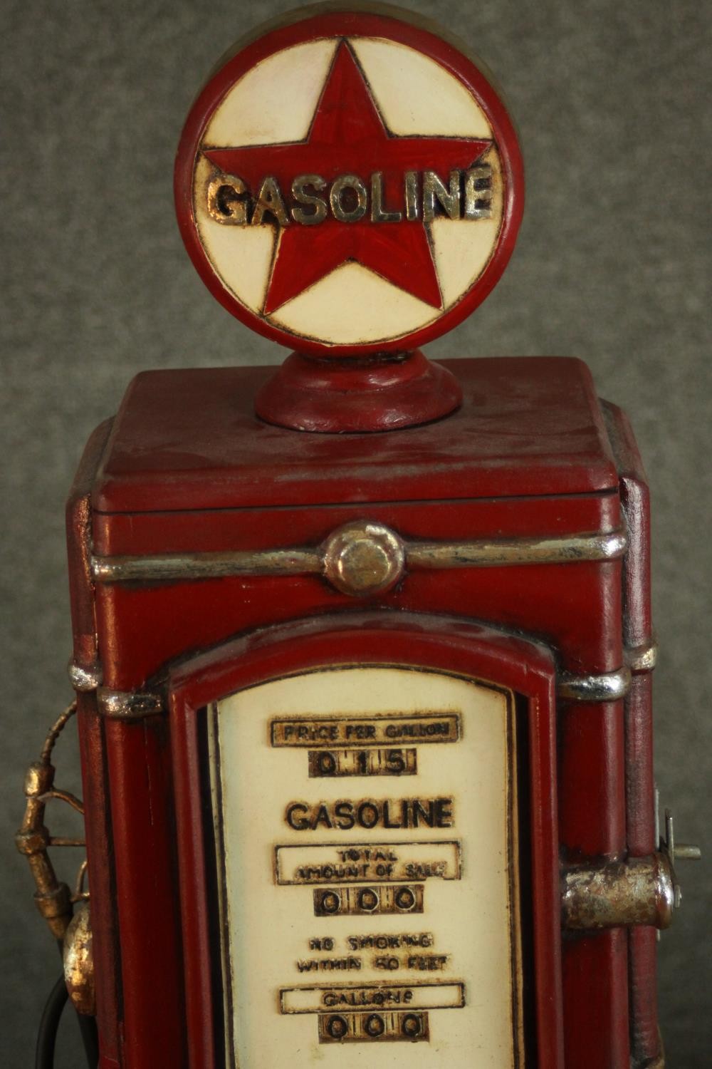 A red painted CD rack in the form of a vintage style American gasoline pump. H.66 W.22 D.19cm. - Image 3 of 10