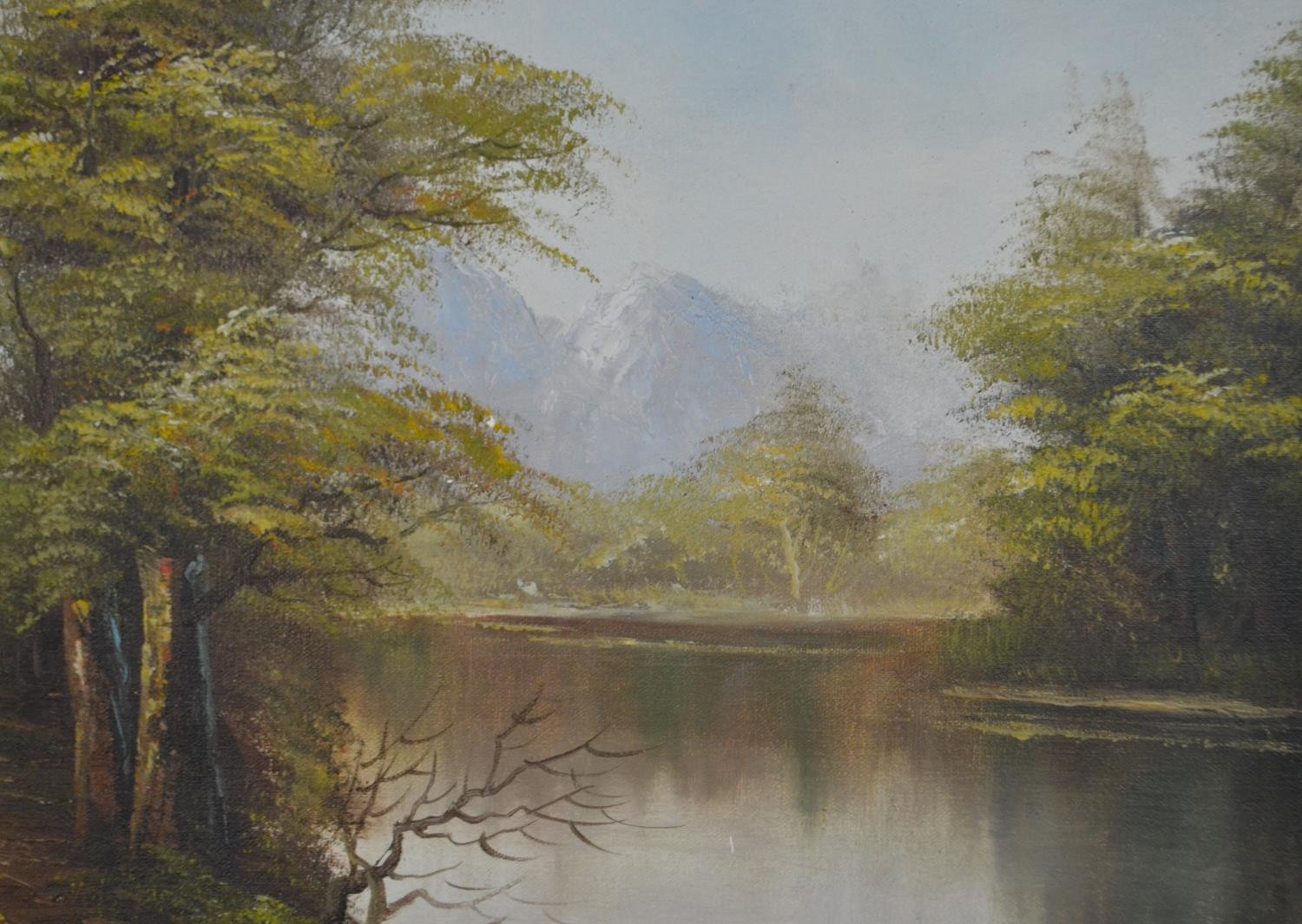 A framed oil on canvas of a river landscape, signed Cooke. H.78 W.67cm - Image 4 of 6