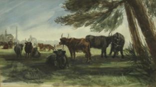 Thomas Hollis (1818-1843), Cows Grazing 1833, watercolour, signed and dated lower right, bearing The