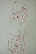 Natasha Law, 1970, limited edition screen print of two girls embracing, signed Tasha Law, edition