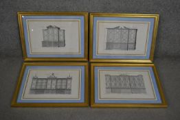 A set of four 19th century framed and glazed engravings of Chippendale furniture designs. H.43 W.