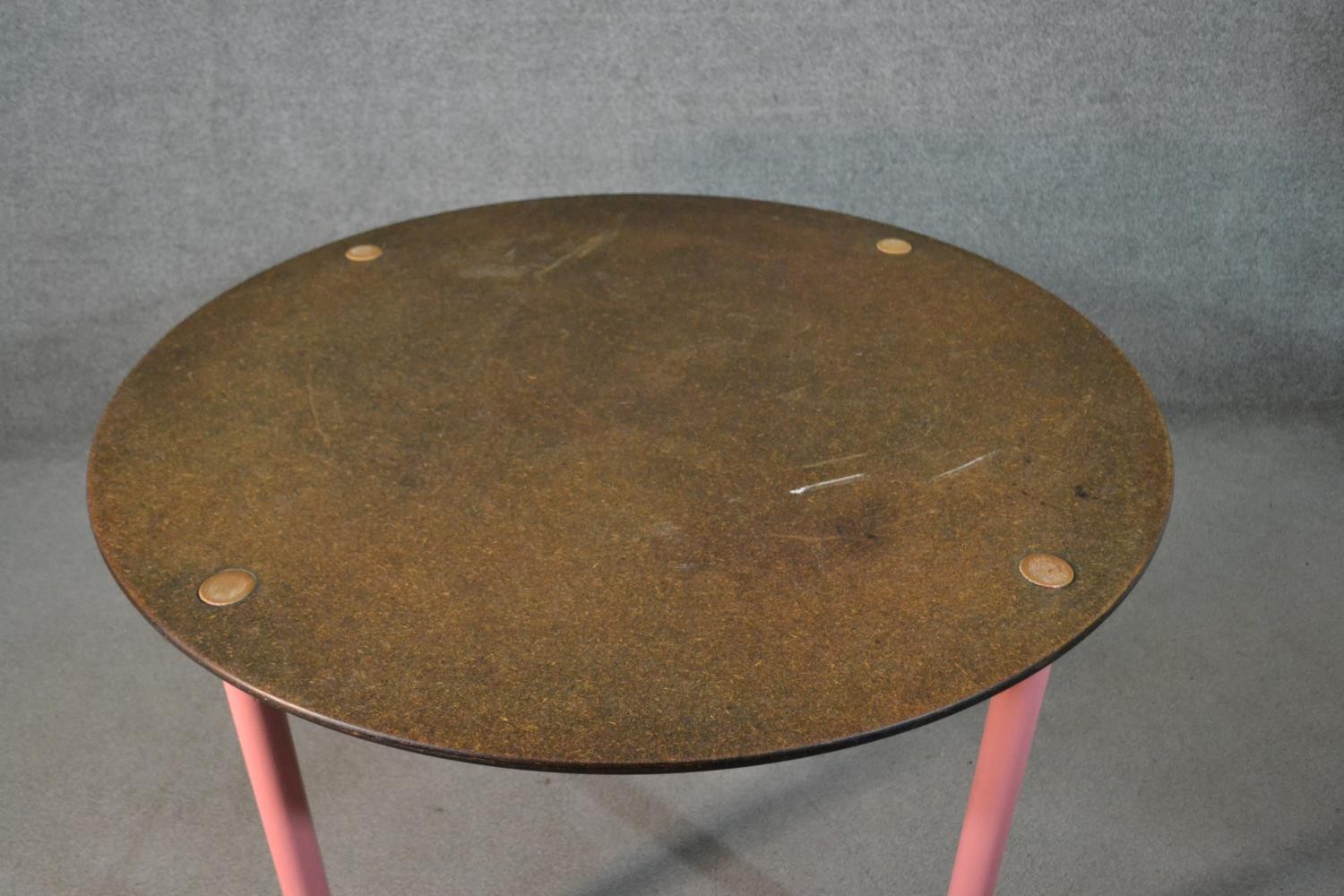 FDB Møbler, A Bjørk dining table, with a circular stained MDF top, on a pink painted base with - Image 4 of 4