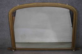 A Victorian gilt framed overmantel mirror, with a moulded frame. H.84 W.109cm.