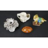 A collection of ceramics, including a Chinese Tang style ceramics horse, an art pottery candle