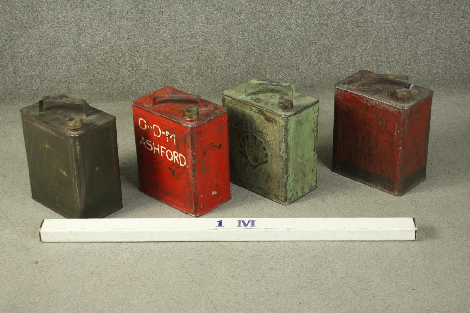 Four 20th century painted metal Jerry cans, marked for O-D-M Ashford, Insect Repellent, BP Ltd Shell - Image 2 of 6