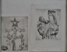 David Shutt, a framed set of two etchings of Christmas card designs, signed and numbered. 1945H.22