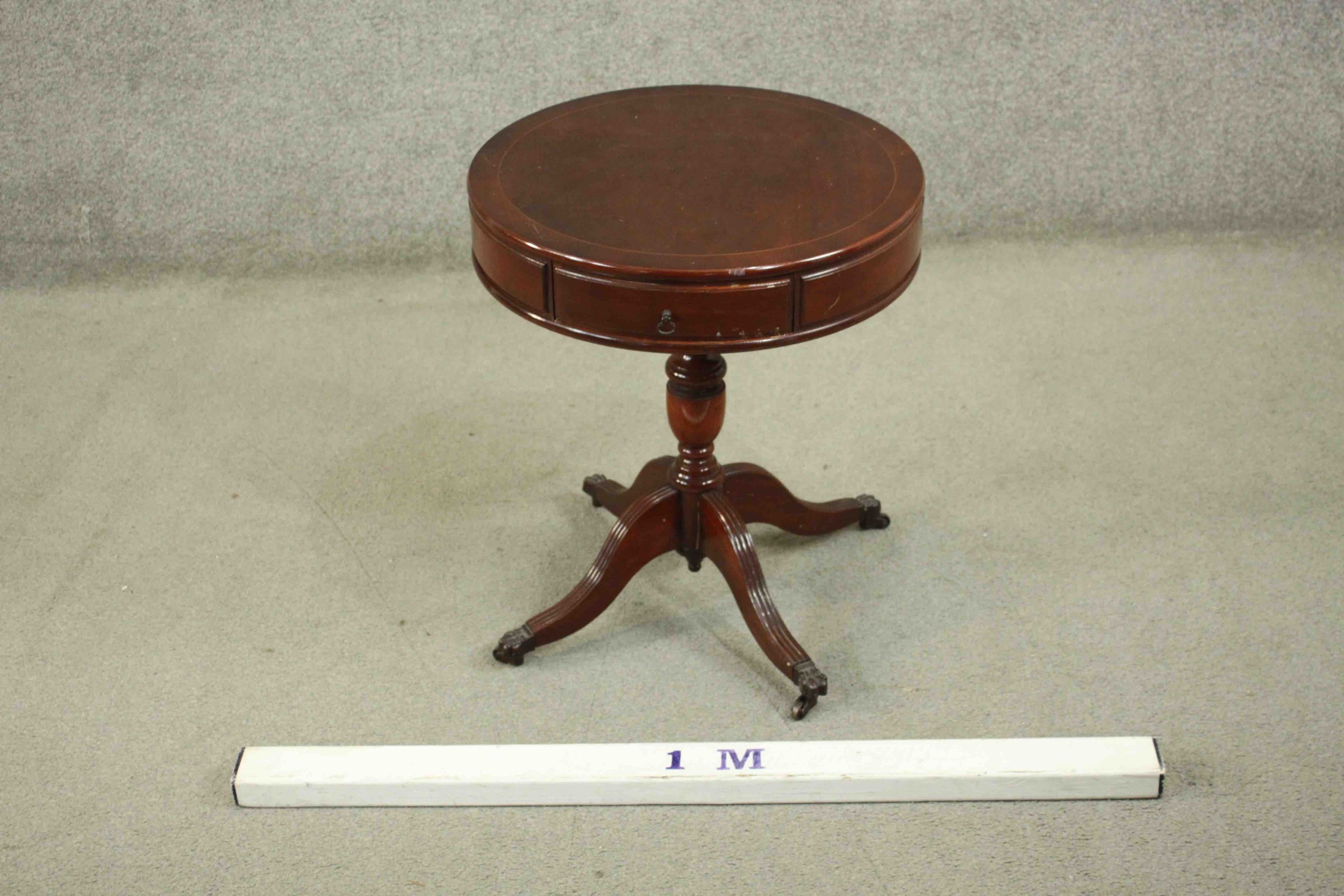 A reproduction mahogany drum occasional table, the circular top with two drawers, on a vase turned - Image 2 of 6