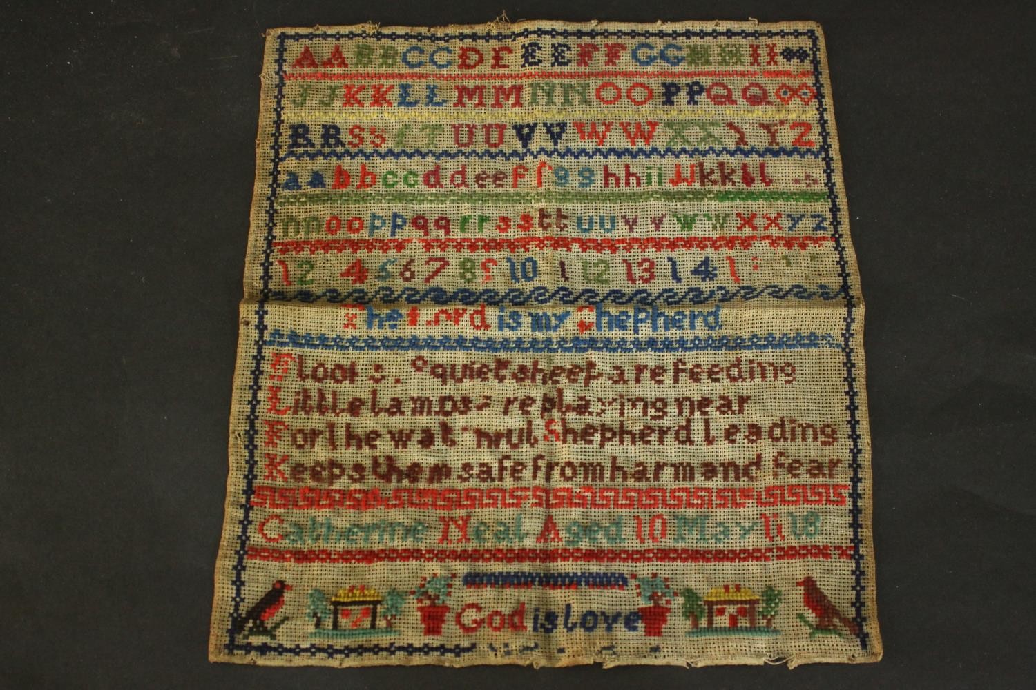 Three unframed 19th century embroidered samplers. Each with the name of the artist and date they - Image 4 of 8