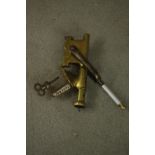 The Acme wine bottle opener, brass and steel, with corkscrew, stamped 'The Acme'. L.47cm.
