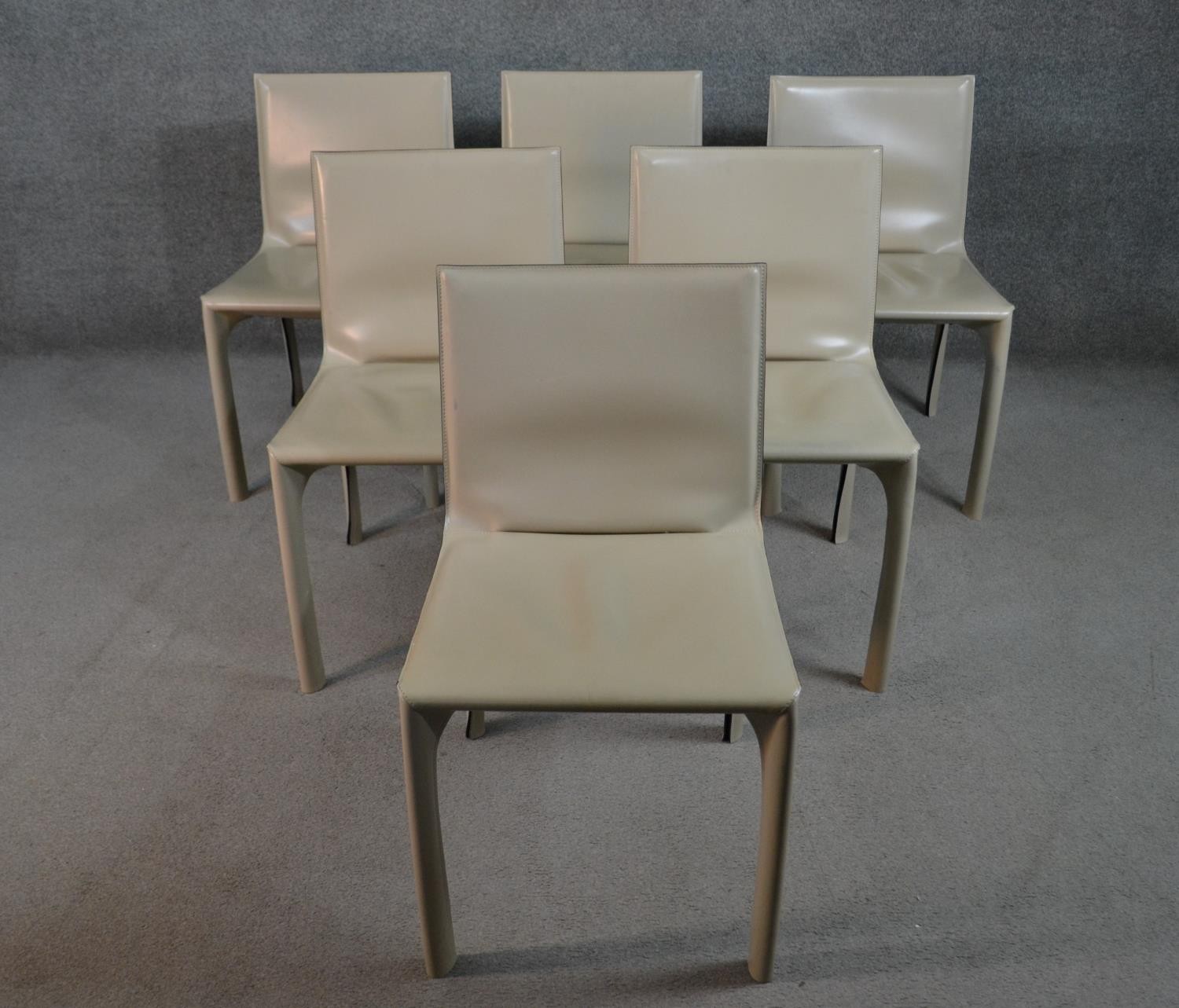 Matteo Grassi, Italian, a set of six contemporary Venusian dining chairs, in cream leather, with