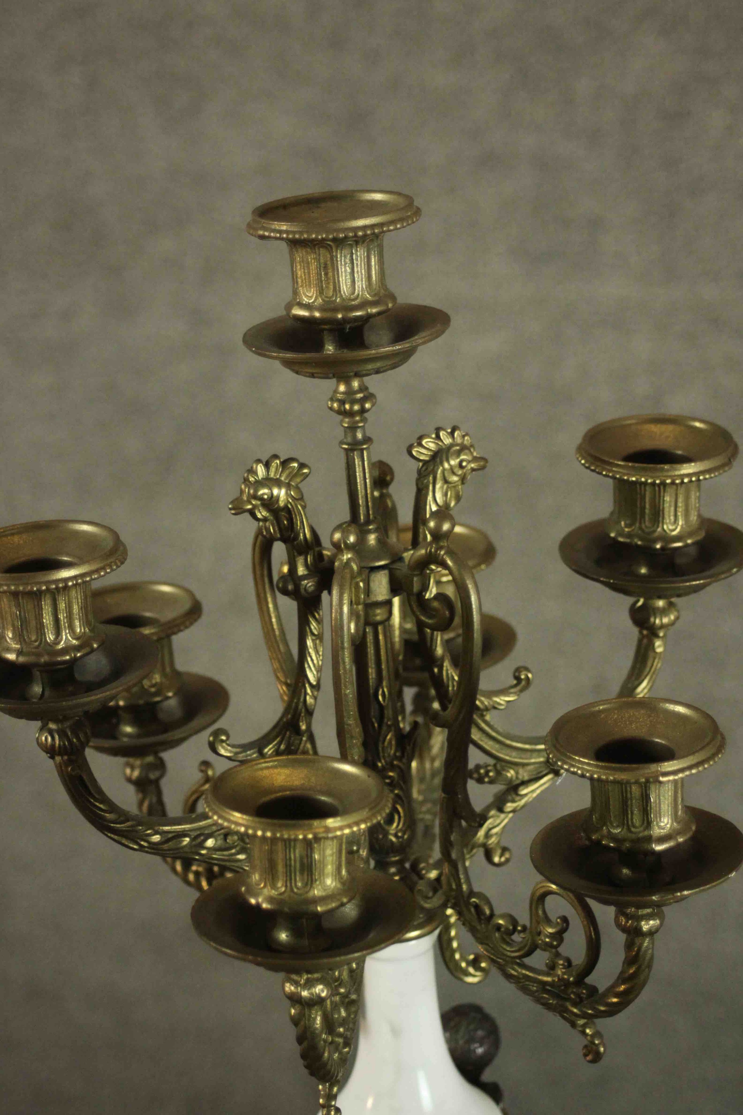 A 20th century Italian gilt metal clock garniture, the clock of lyre form with an enamelled dial - Image 9 of 15