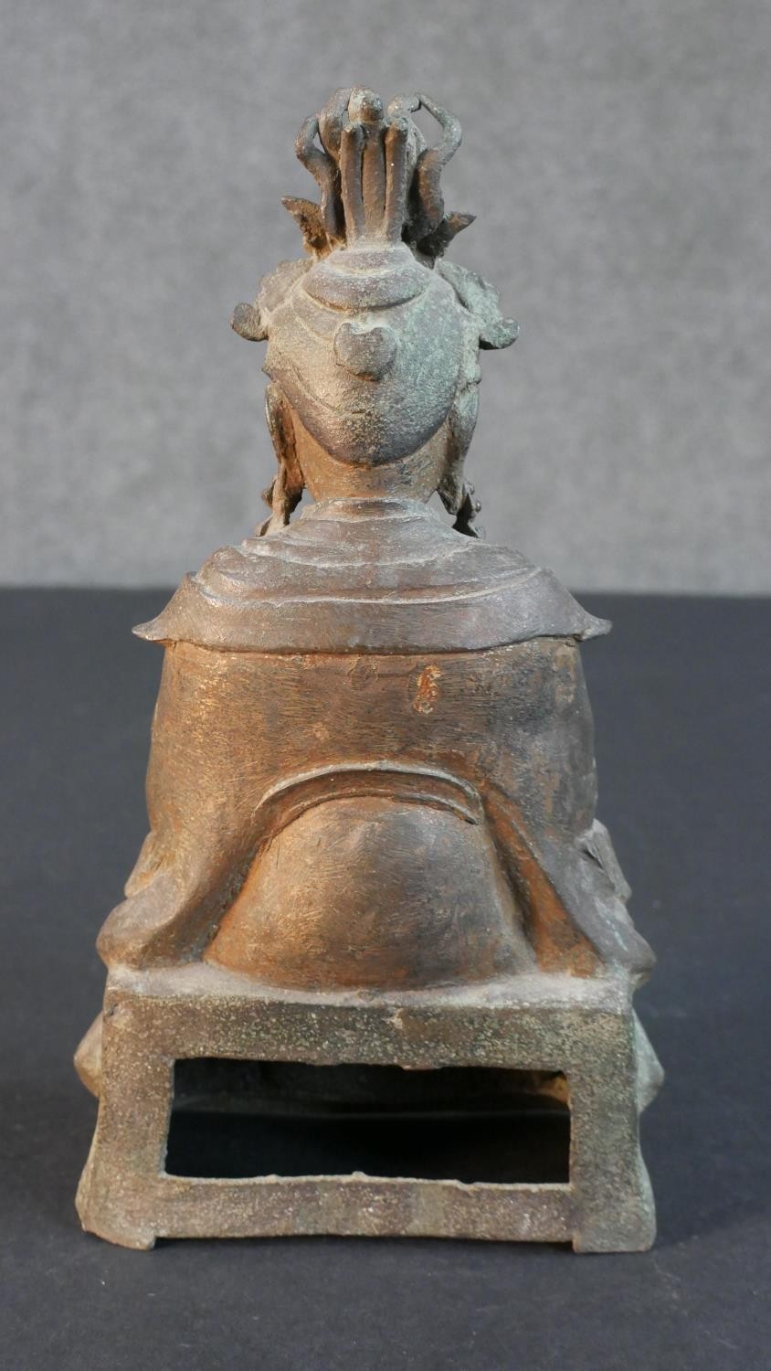 A bronze figure of a seated Chinese deity in traditional robes. H.30 W.17 D.18cm - Image 6 of 8
