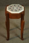 An Indian occasional table, with an octagonal pietra dura marble top, inlaid with birds and