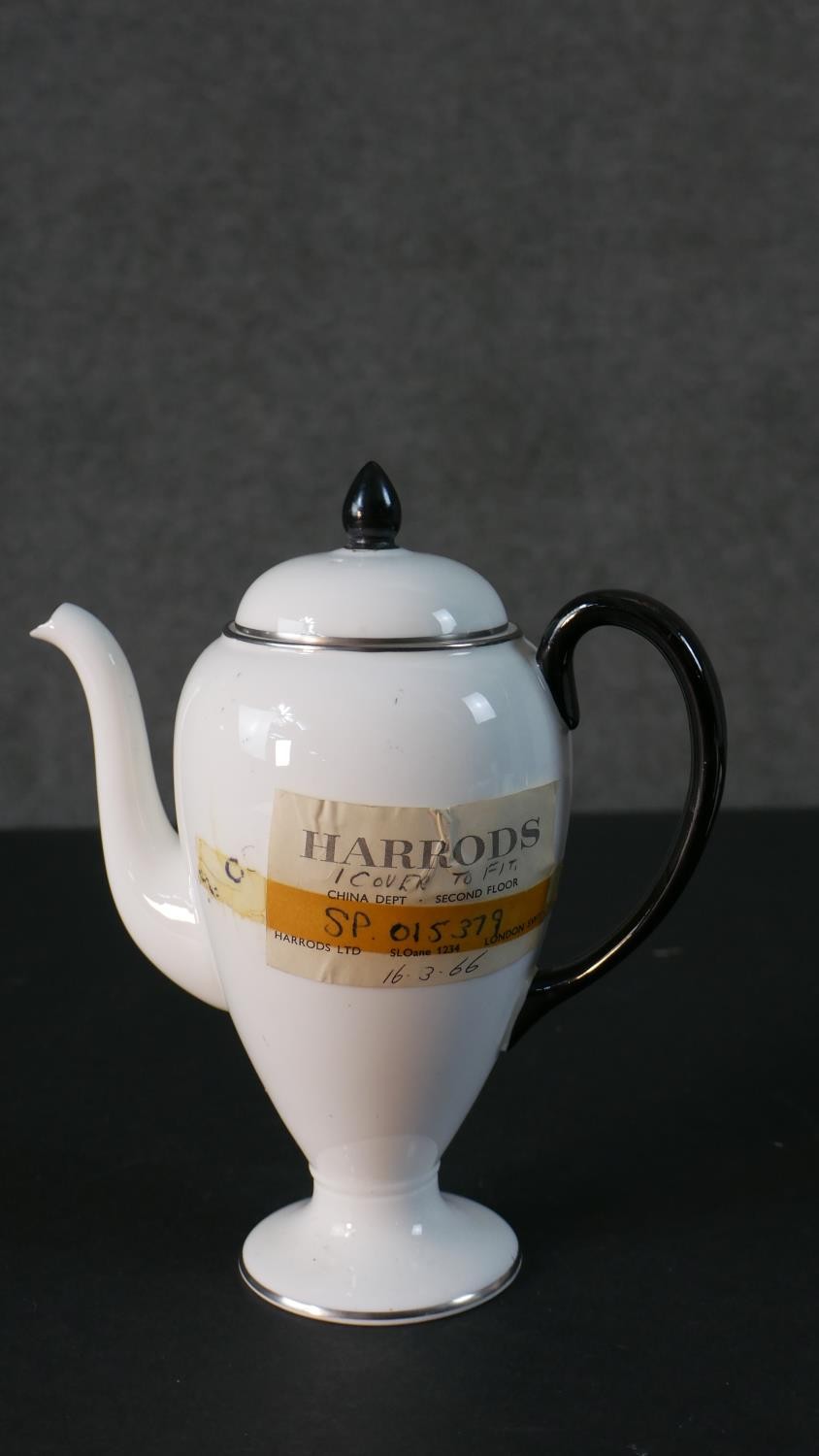 A Wedgwood six person part coffee set with black and metallic detailing, retailed from Harrods. (two - Image 2 of 6