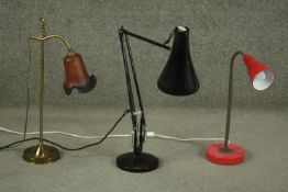 A Herbert Terry style black Anglepoise desk lamp, together with a mid to late 20th century red