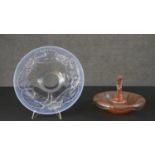 An Art Deco style opalescent glass bowl with water lily flower and pad design along with an Art Deco