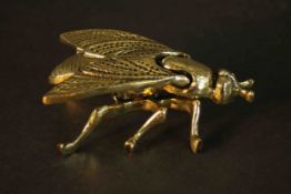 A boxed Hamilton Comte 'Abeille' gilt metal fly design trinket box with hinged wings. H.3 W.9 D.4.