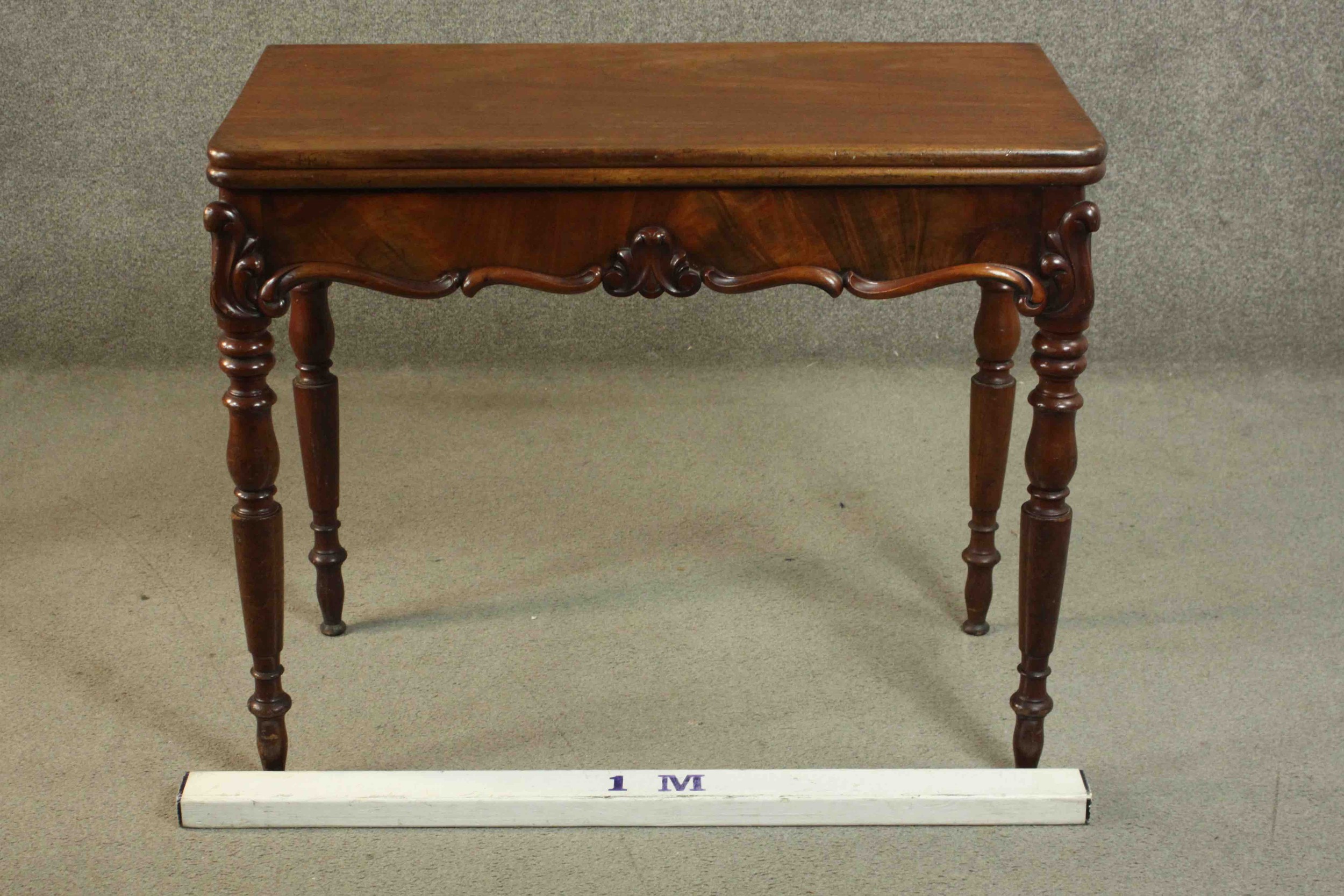 A Victorian mahogany tea table, of rectangular form with a foldover top over a shaped frieze with - Image 2 of 12