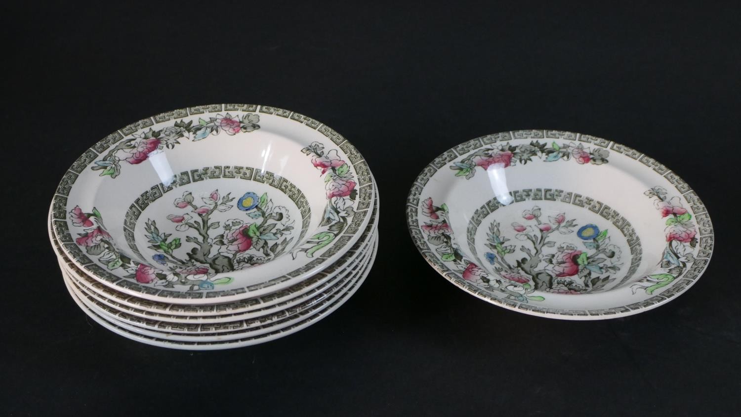 A Johnson Brothers Indian Tree pattern eight person part dinner service. Includes seven tea cups and - Image 4 of 9