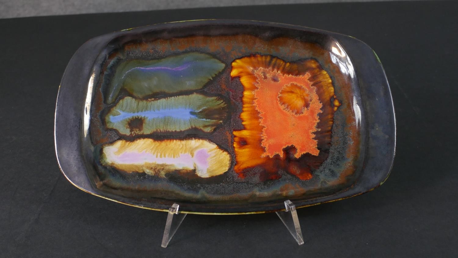 An Eric Leaper Newlyn studio pottery abstract design platter along with a Poole pottery blue glaze - Image 2 of 8