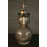 An antique French double gourd glass and mesh soda siphon. H.48.5 Dia.20cm.