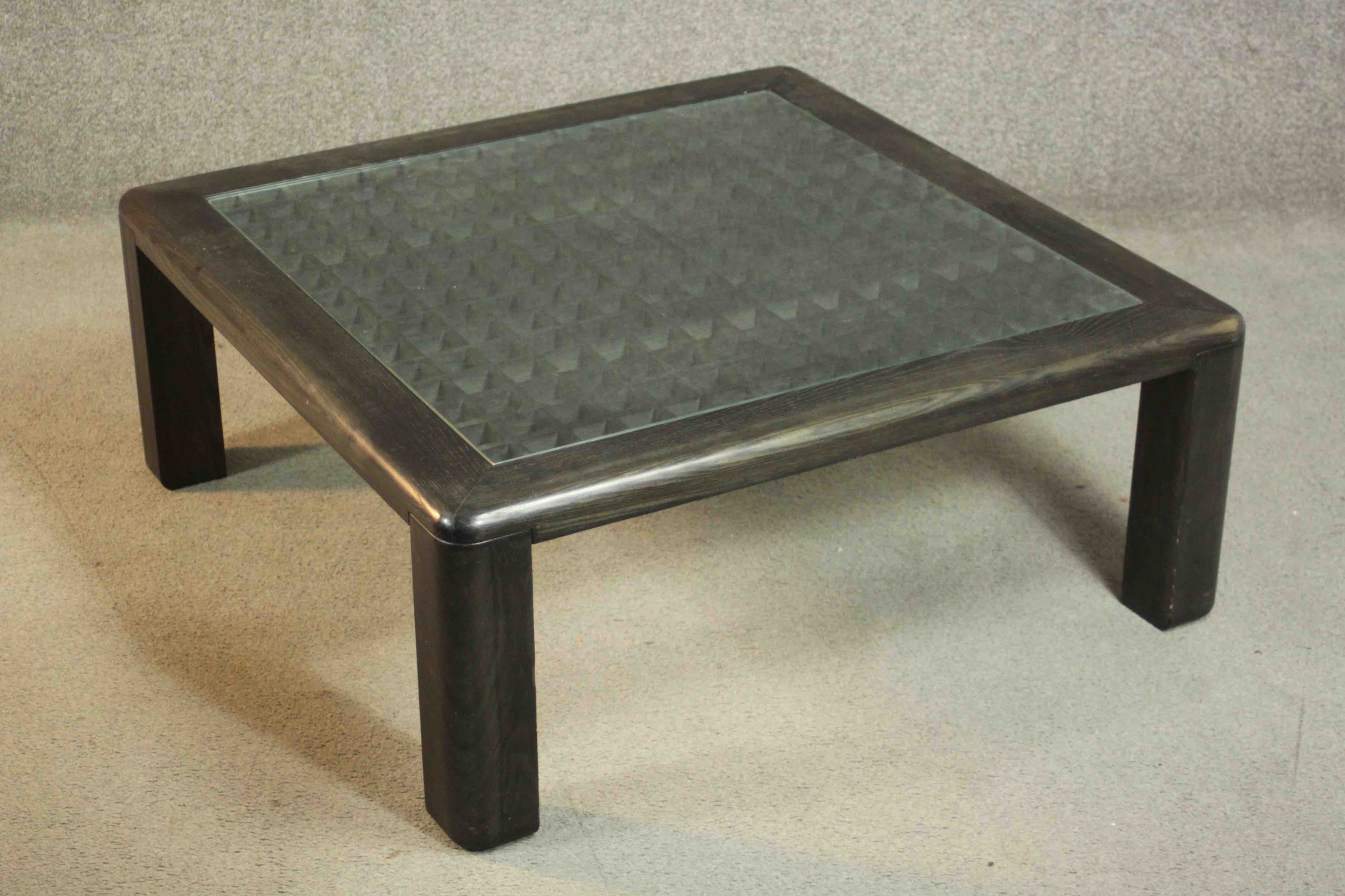 A contemporary ebonised ash coffee table, of square form with a lattice centre. H.35 W.90 D.90cm. - Image 3 of 6