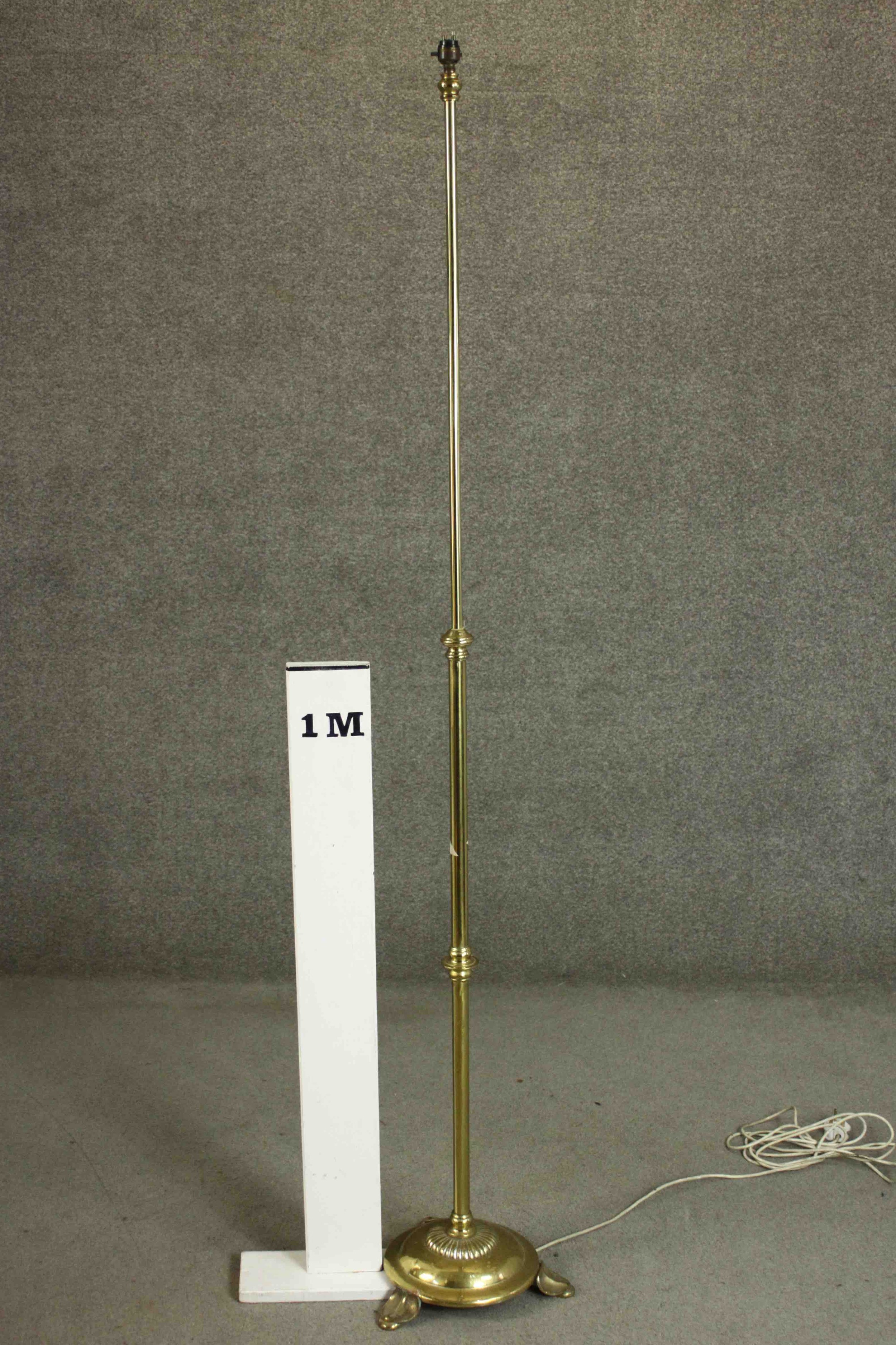 A Victorian brass floor lamp on a tripod foliate design stand. H.187cm - Image 2 of 5