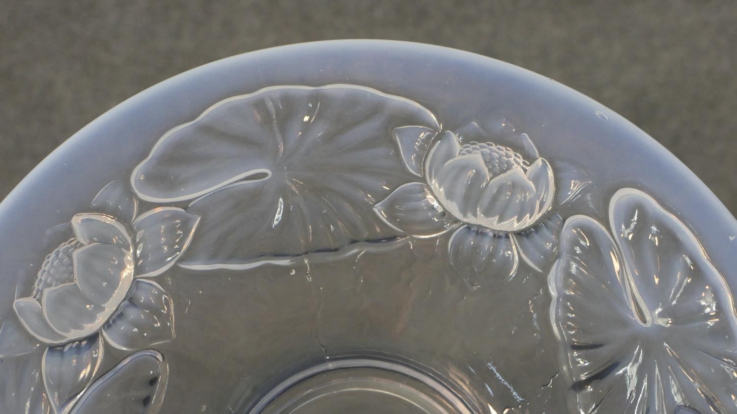 An Art Deco style opalescent glass bowl with water lily flower and pad design along with an Art Deco - Image 3 of 7