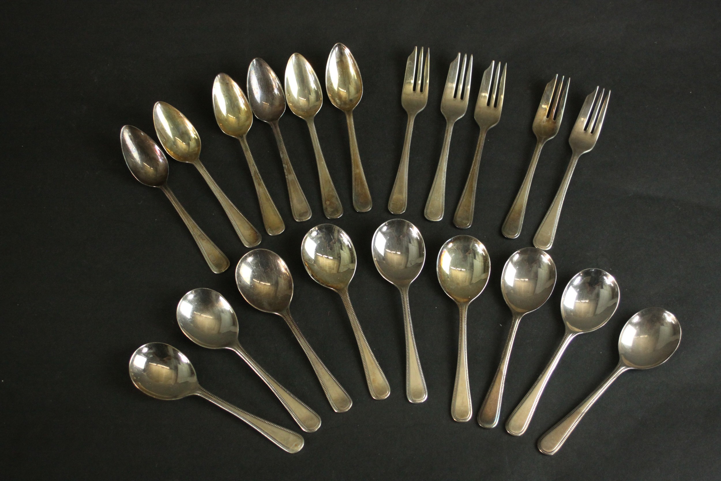 A collection of Harrods silver plated cutlery, including six grapefruit spoons, five fruit forks and - Image 8 of 9