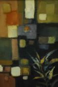 A framed oil on board, abstract composition, signed Harrison. H.48 W.38cm.