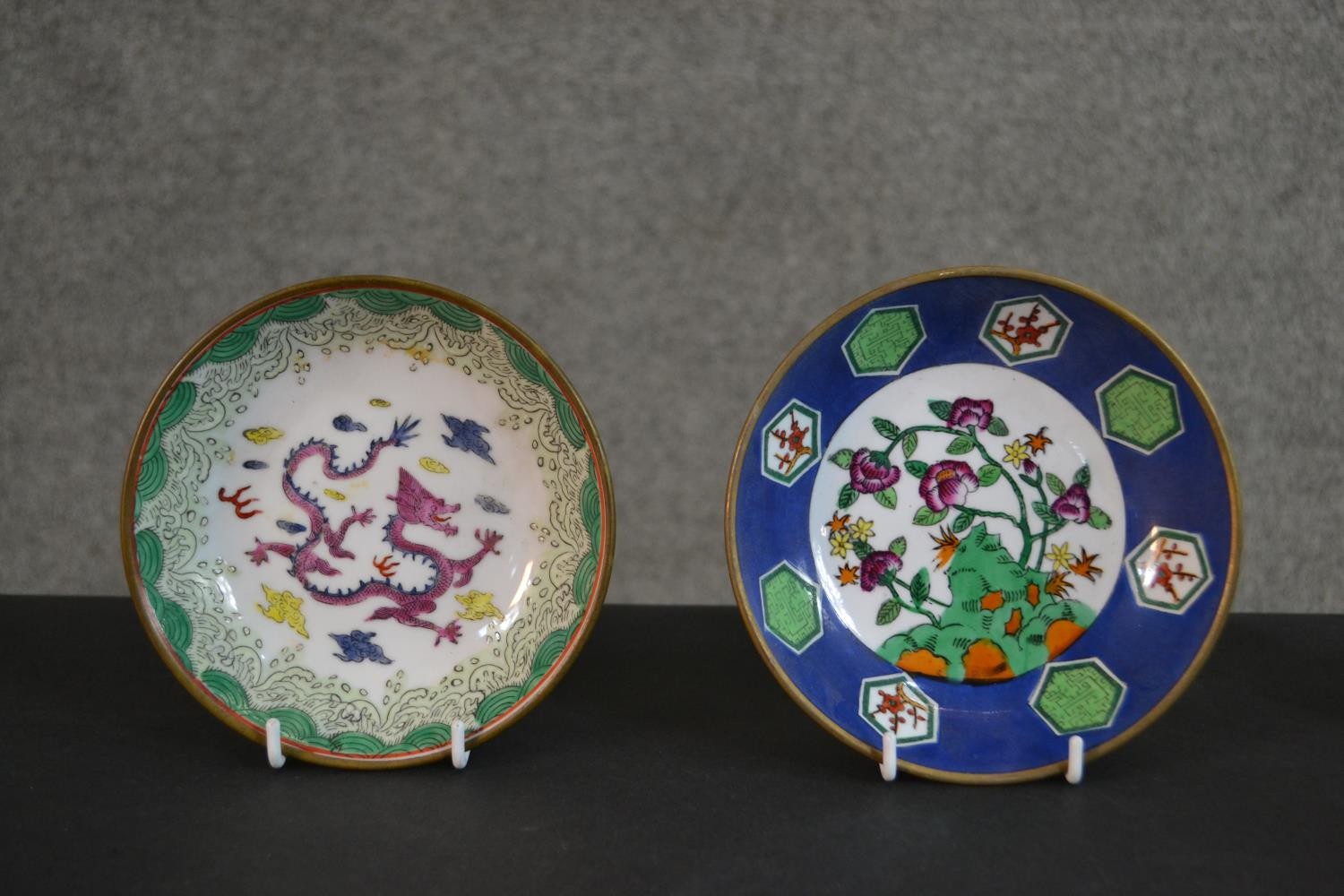 A collection of ceramics and porcelain, including two Chinese brass cased hand painted dishes one - Image 2 of 10