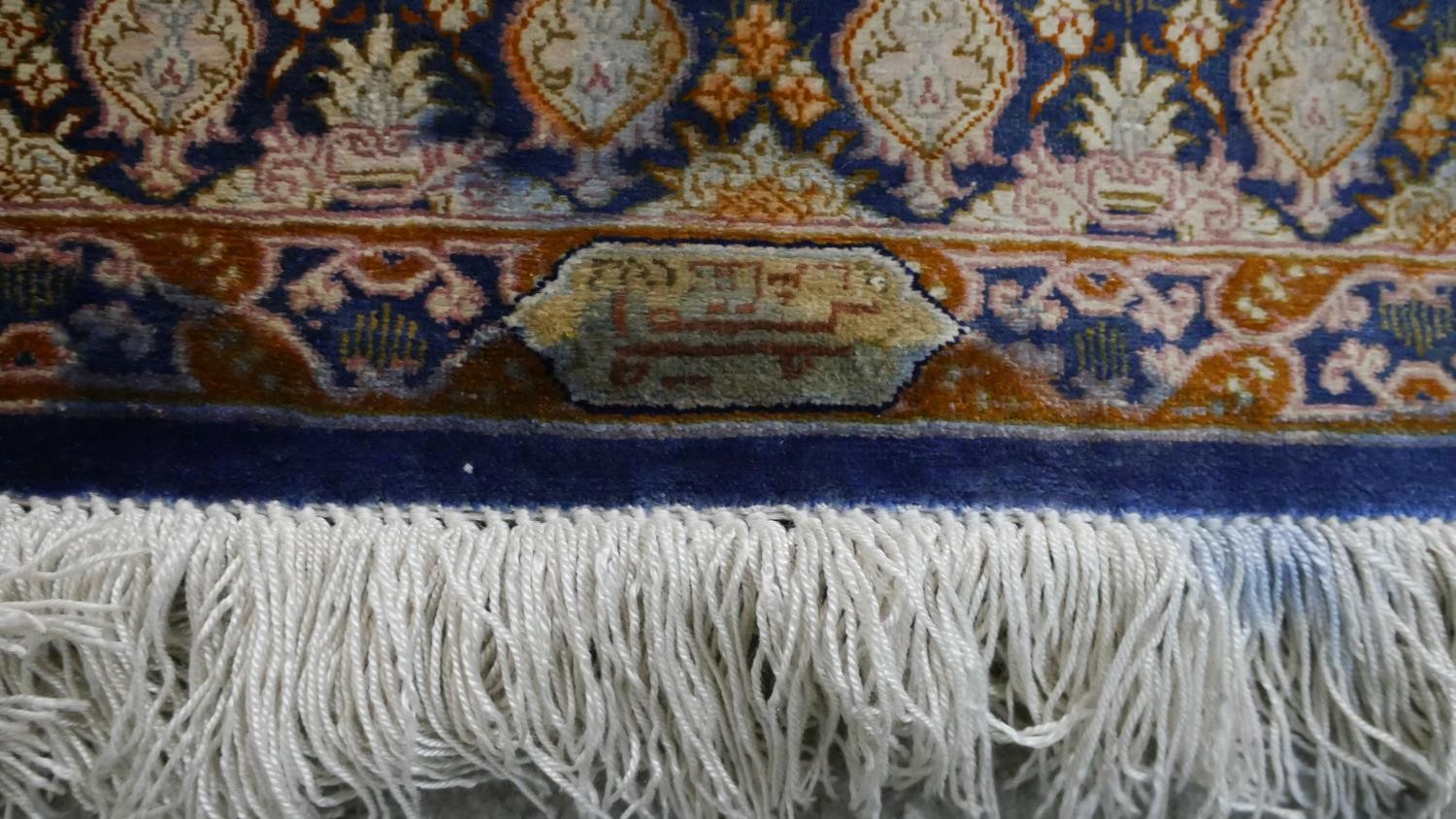 A handmade blue ground Chinese silk rug L.118 H.76cm - Image 5 of 6