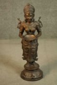 A large 20th century bronze figure of the Indian Goddess Meenakshi with bird on her shoulder and