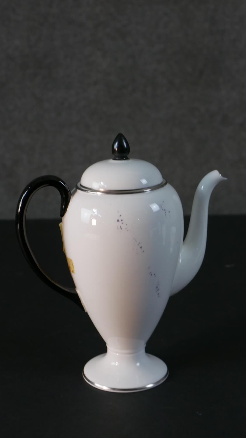 A Wedgwood six person part coffee set with black and metallic detailing, retailed from Harrods. (two - Image 3 of 6