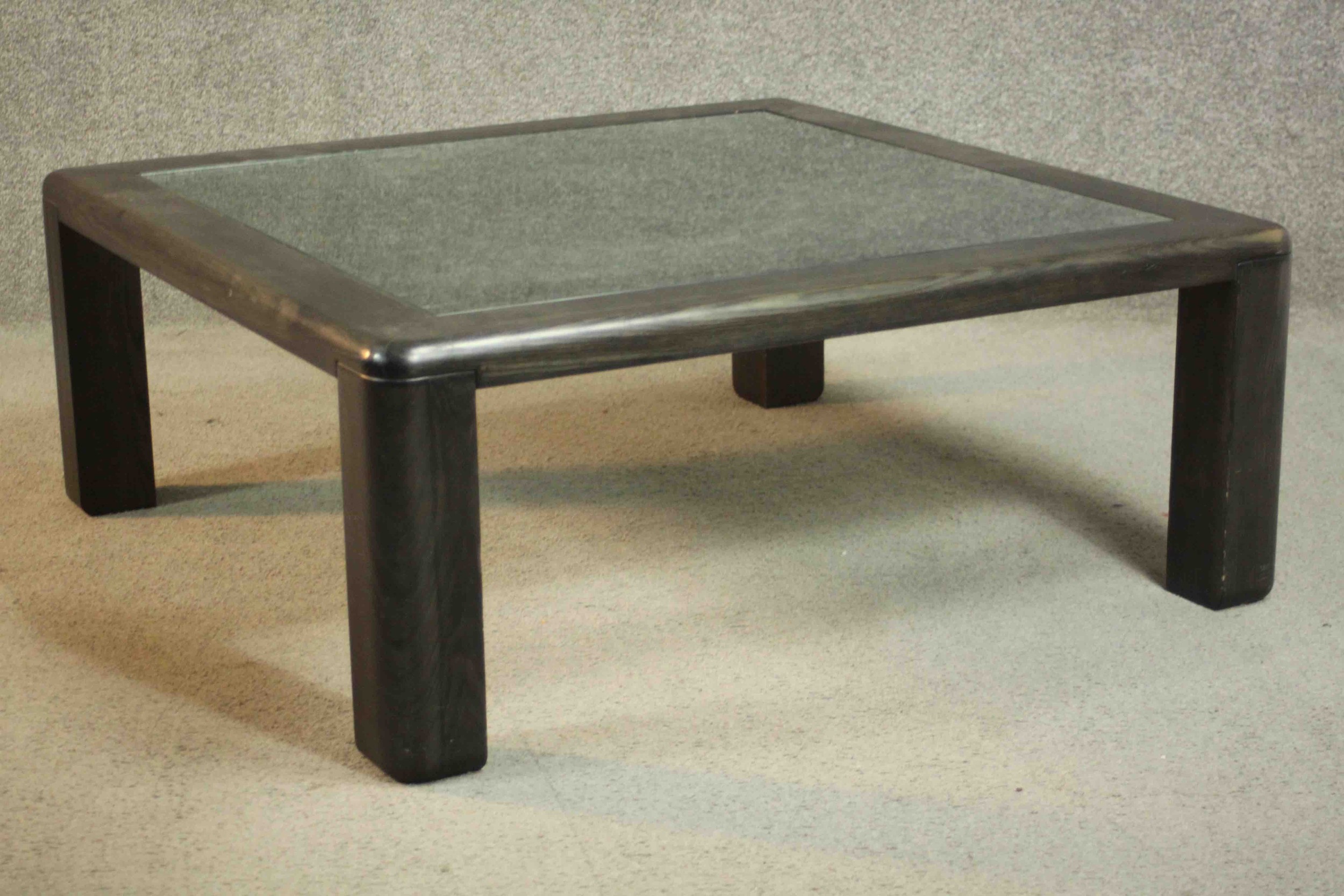 A contemporary ebonised ash coffee table, of square form with a lattice centre. H.35 W.90 D.90cm. - Image 6 of 6