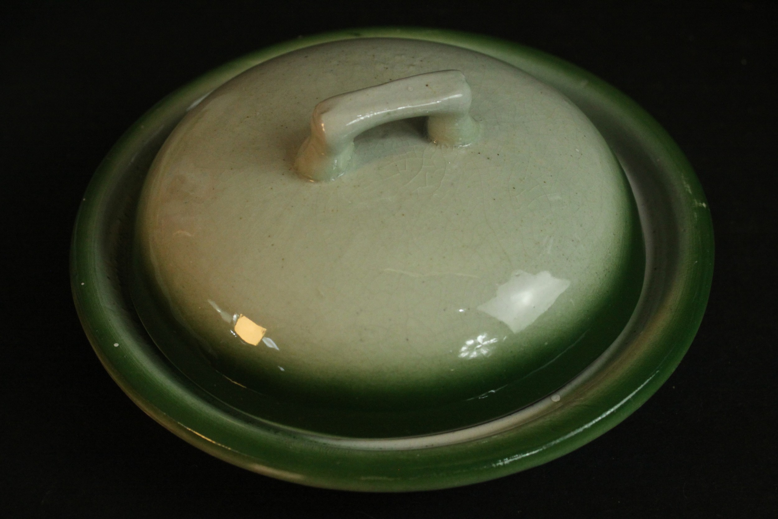 A Victorian or Edwardian Staffordshire pottery wash set, with green glazed detail. H.12 Dia.37cm. ( - Image 5 of 16