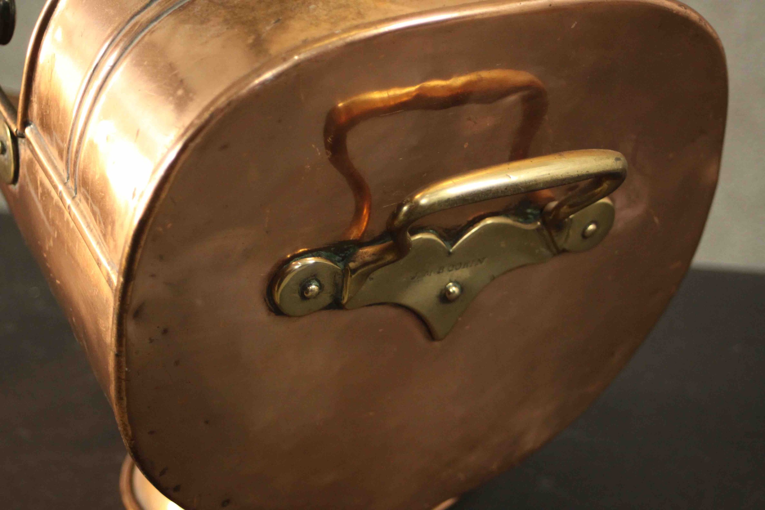 A large and small Victorian copper coal scuttle with brass handles. H.45 W.48 D.36cm. - Image 16 of 16