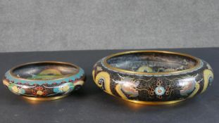 A large Meji period Japanese cloisonné enamel dragon and flaming pearl bowl along with a smaller