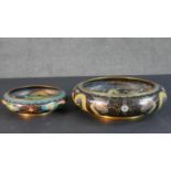 A large Meji period Japanese cloisonné enamel dragon and flaming pearl bowl along with a smaller