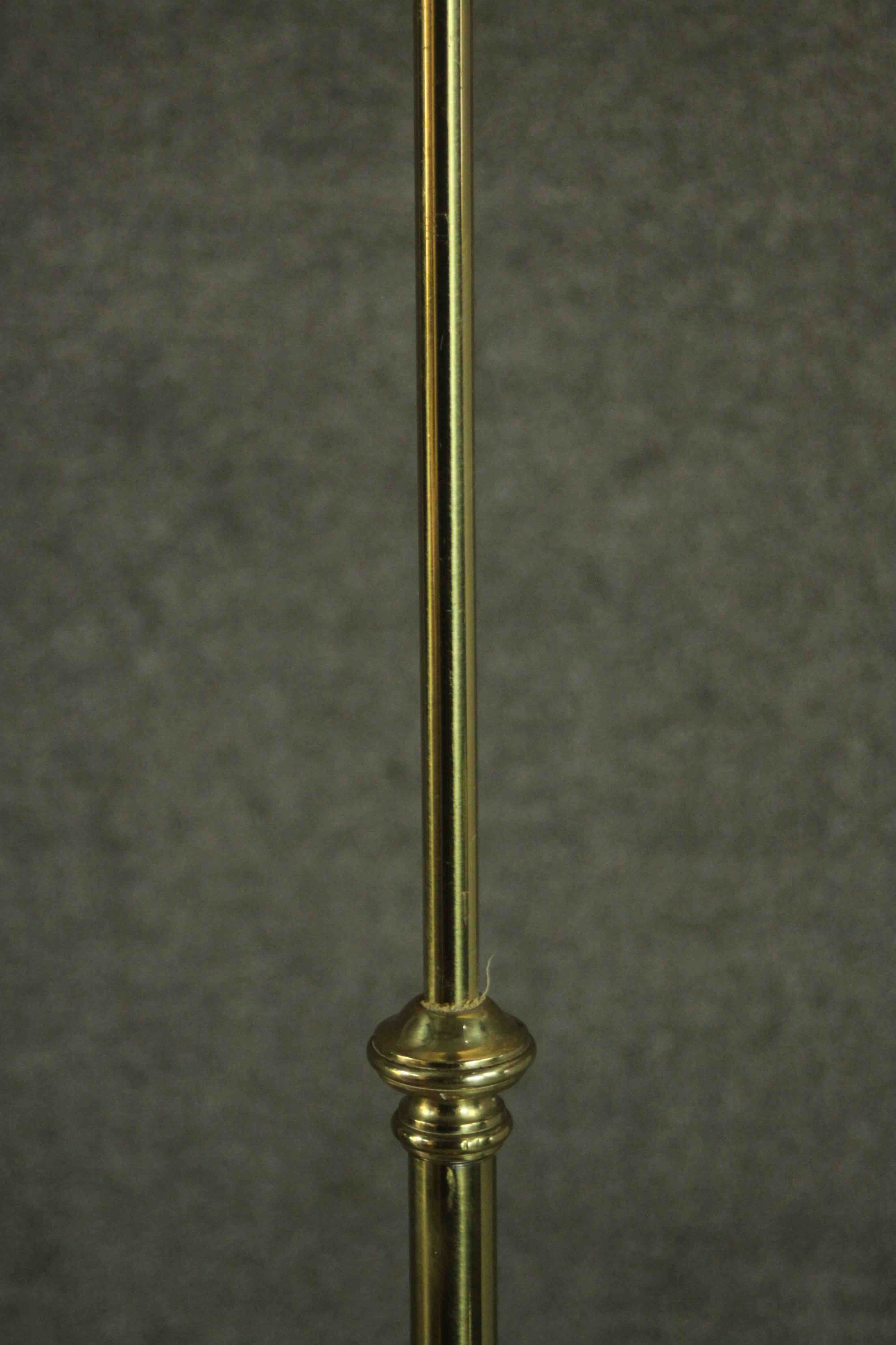 A Victorian brass floor lamp on a tripod foliate design stand. H.187cm - Image 4 of 5