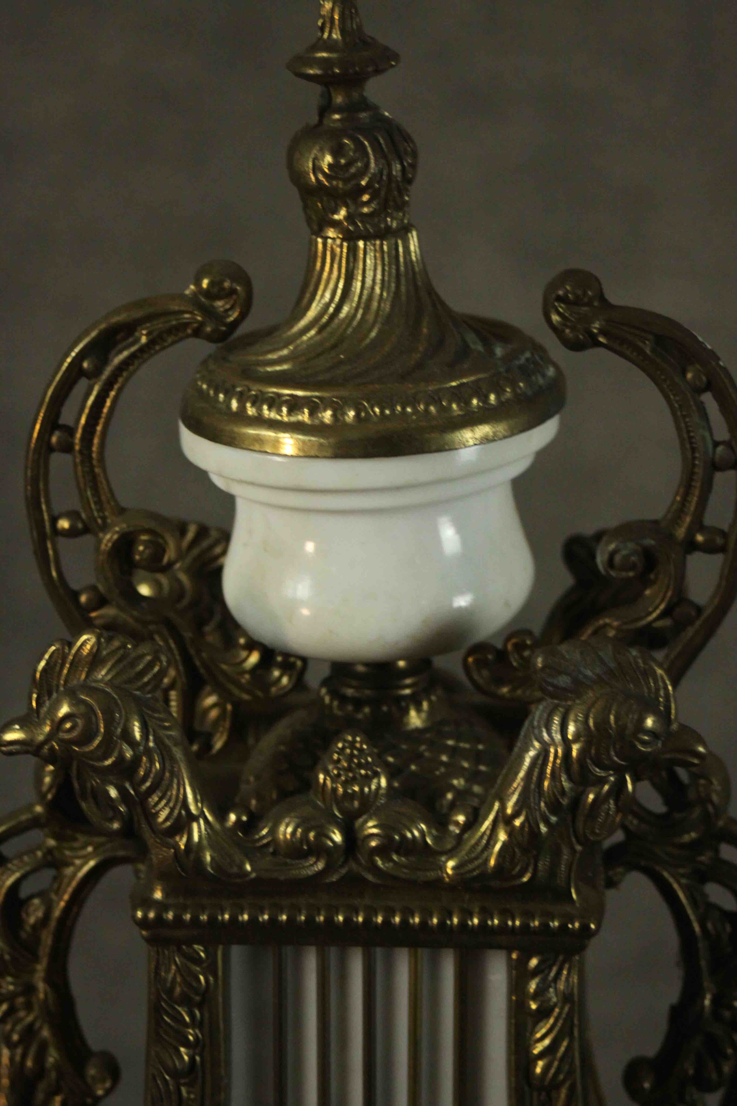 A 20th century Italian gilt metal clock garniture, the clock of lyre form with an enamelled dial - Image 6 of 15