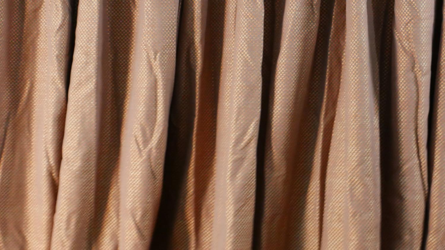 A pair of fully lined mixed silk and velvet orange checkerboard design curtains. L.233 W.560cm - Image 3 of 5